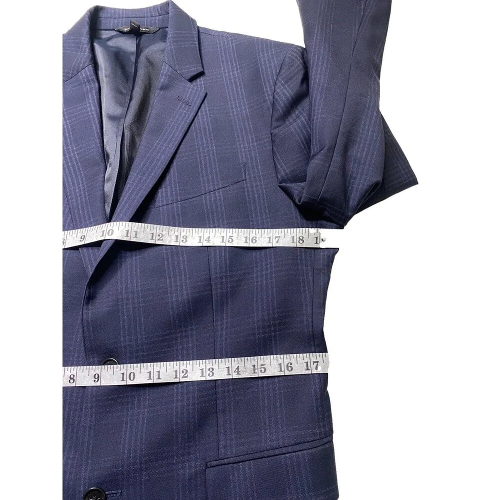 NEW Banana Republic Mens Blazer 40R Slim Fit Navy Plaid Marzotto Super 100s Wool